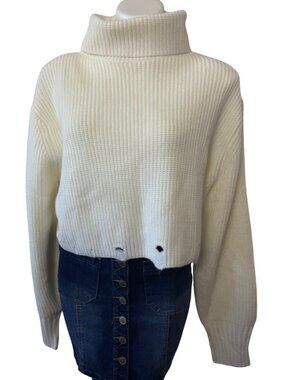 Dance & Marvel Cropped White Turtleneck Sweater - Size Small